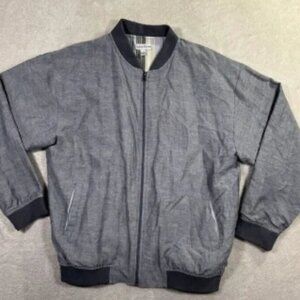 Bullock & Jones Mens Large Grey Linen Blend Full Zip Bomber Jacket Casual Preppy